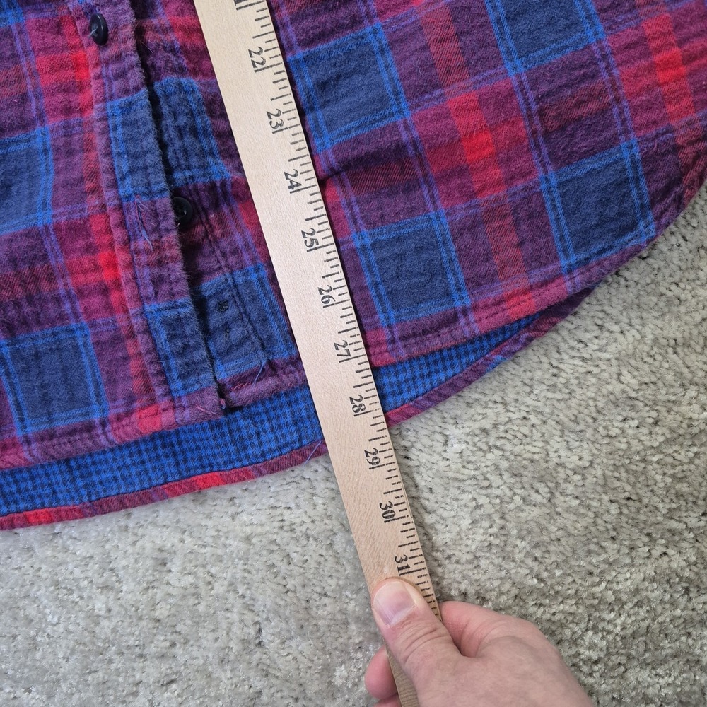 LL Bean Womens Flannel Shirt Medium Red Jewel Double Knit Button Up Outdoor Work - Picture 10 of 11